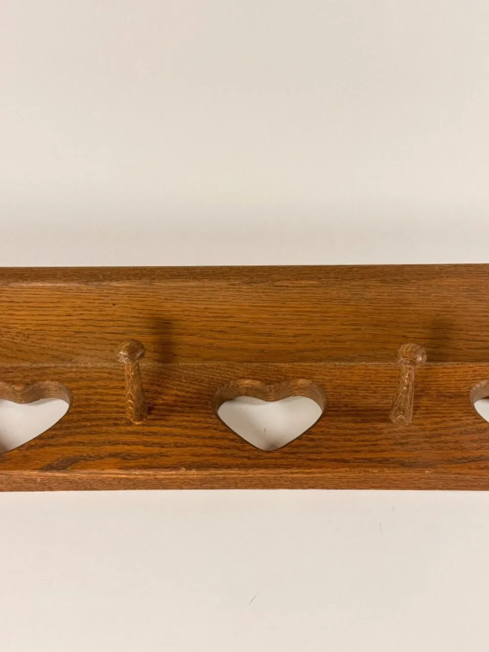 Wooden Wall Coat Rack Heart Cutout Hooks Rustic Oak Pre Owned Good Condition